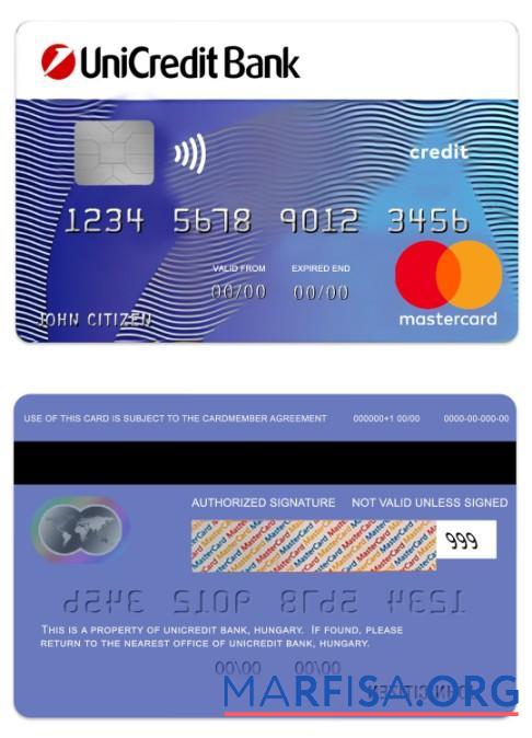 Printable Hungary UniCredit Bank blue credit mastercard download for verification